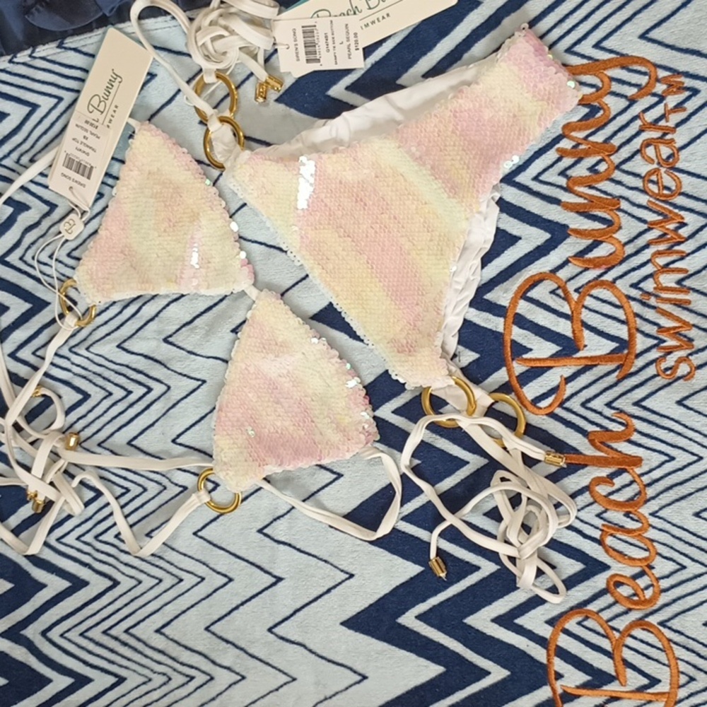 Beach Bunny Siren's Song XS Triangle Top Lg Skimpy Tie Side Bottom NWT